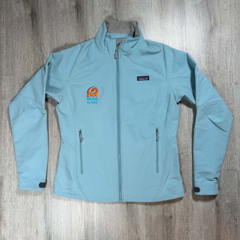 Patagonia Women's Soft Shell Jacket Arcadis Alaska Company Logo Light Blue